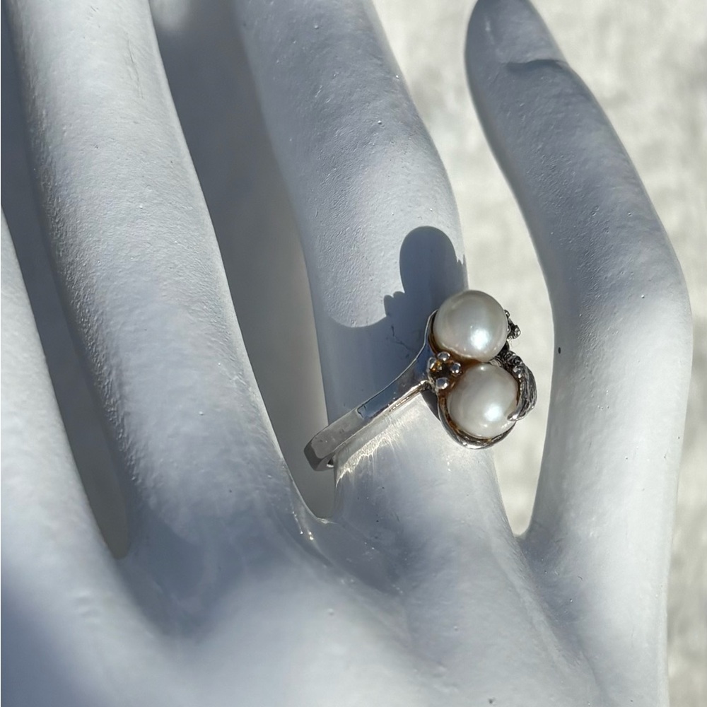 925 Sterling Silver Ring, 2 pearls, 2 citrine side stones,Size 5 - Picture 4 of 8